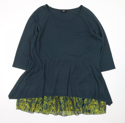 Klass Women Green Fit & Flare 2XL Dress 3/4 Sleeve Peplum Floral Hem