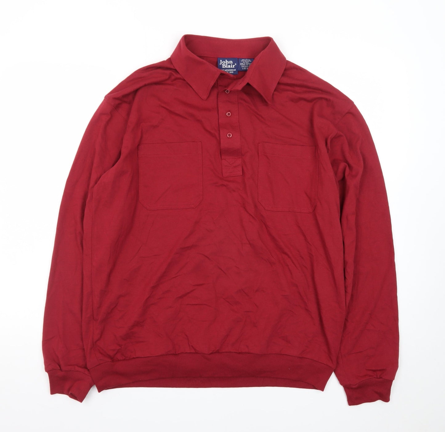 John Blair Men's Red Long Sleeve Cotton Blend Polo Shirt L