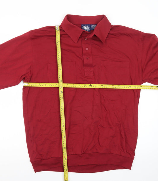 John Blair Men's Red Long Sleeve Cotton Blend Polo Shirt L