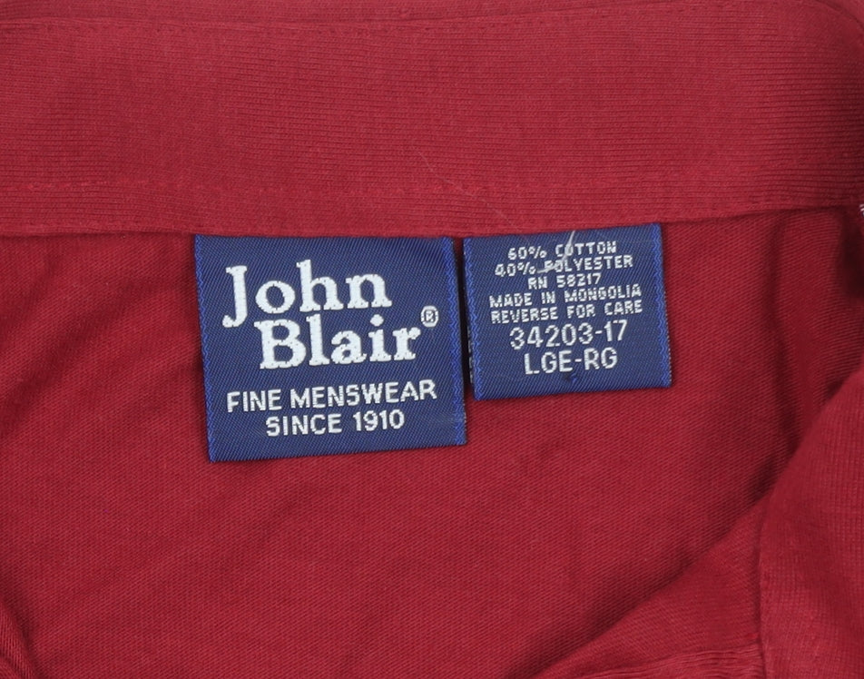 John Blair Men's Red Long Sleeve Cotton Blend Polo Shirt L