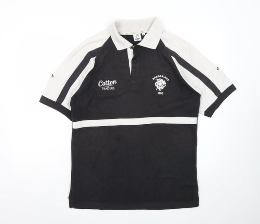Cotton Traders Men's Black Rugby Polo Shirt Size M Sportswear