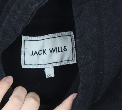 Jack Wills Mens Black XXL Pullover Hoodie with Logo Graphic