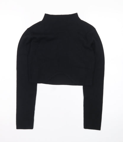 PAPERMOON Women's Black Mock Neck Cropped Long Sleeve Top Size M