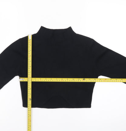 PAPERMOON Women's Black Mock Neck Cropped Long Sleeve Top Size M