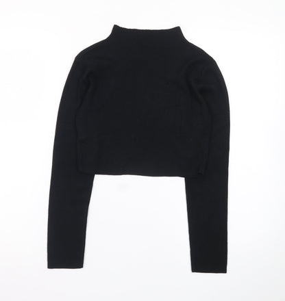 PAPERMOON Women's Black Mock Neck Cropped Long Sleeve Top Size M