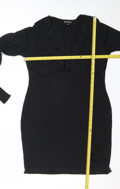 PrettyLittleThing Women's Black Size 16 Lace Trim Bodycon Dress