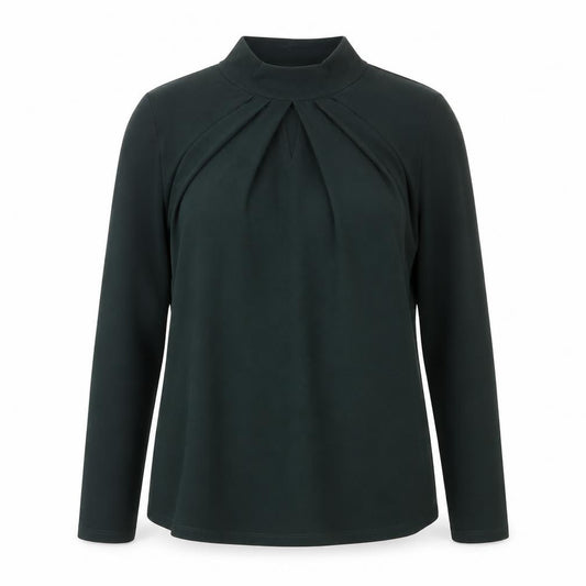 Front view of Red Herring women’s green high neck long sleeve cotton tunic blouse, size UK 12
