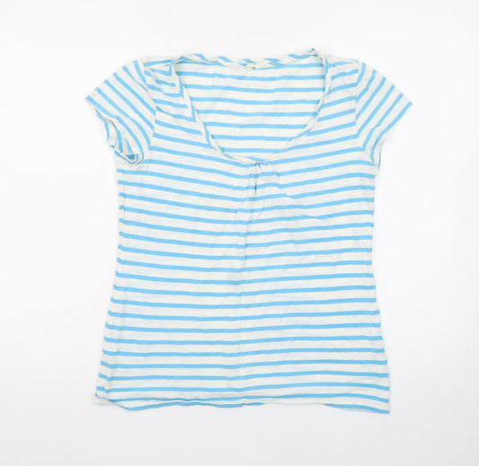 White Stuff Women’s Blue Striped Cotton Scoop Neck T-Shirt Size M