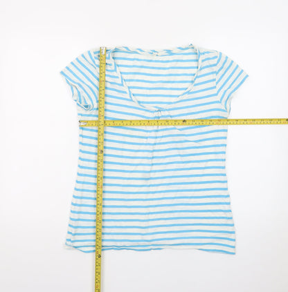 White Stuff Women’s Blue Striped Cotton Scoop Neck T-Shirt Size M
