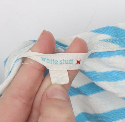 White Stuff Women’s Blue Striped Cotton Scoop Neck T-Shirt Size M