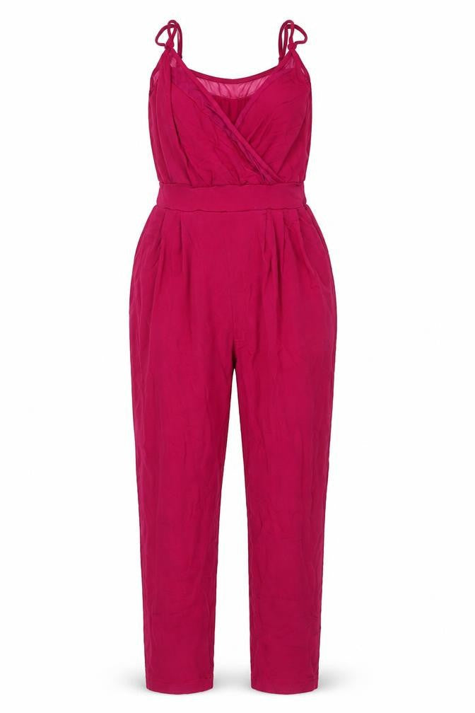 Front view of ASOS Women’s Pink Sleeveless Jumpsuit UK 4 Wrap Front Strappy Design