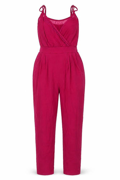 Front view of ASOS Women’s Pink Sleeveless Jumpsuit UK 4 Wrap Front Strappy Design