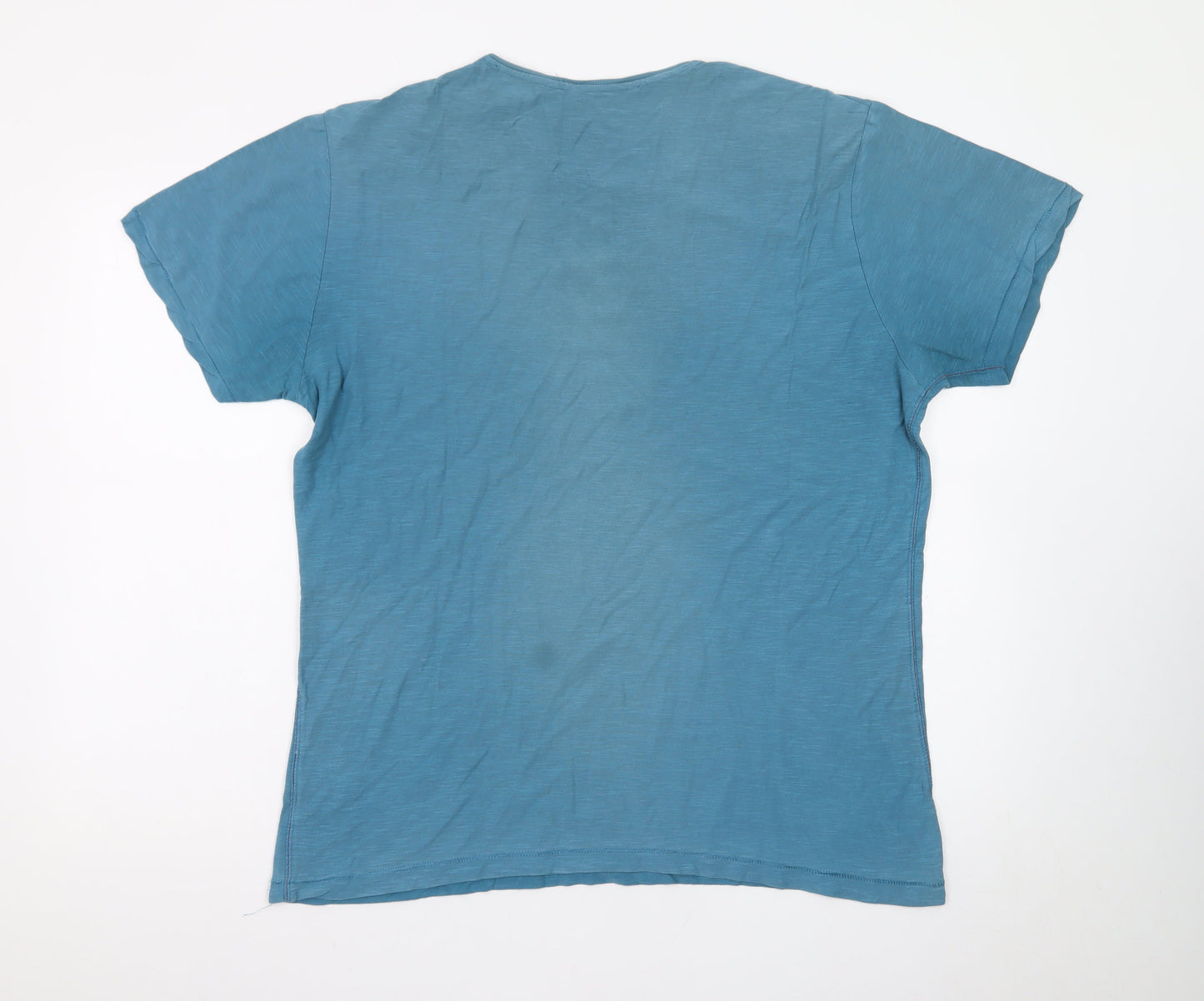 EASY Mens Blue Graphic Print Crew Neck Cotton T-Shirt L