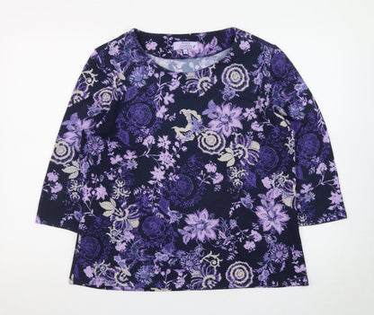 Honor Millburn Women's Purple Floral 3/4 Sleeve Cotton Jersey Top Size 18