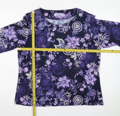 Honor Millburn Women's Purple Floral 3/4 Sleeve Cotton Jersey Top Size 18