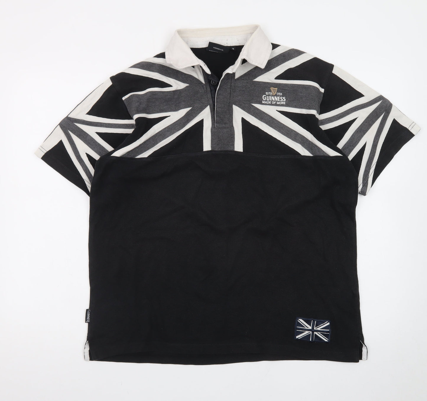 Guinness Men's Black Union Jack Polo Shirt Size M Cotton Regular Fit