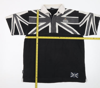 Guinness Men's Black Union Jack Polo Shirt Size M Cotton Regular Fit