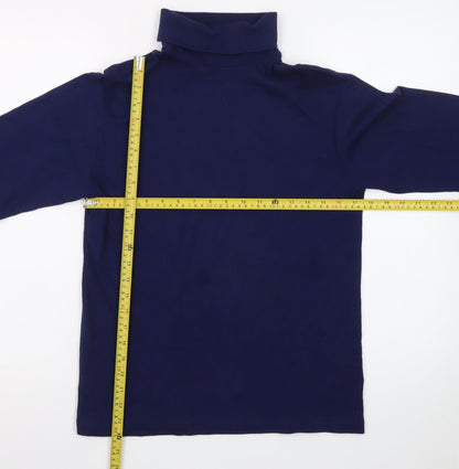 Lands' End Men's Blue Long Sleeve Roll Neck Cotton T-Shirt Size L