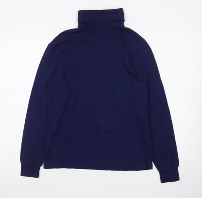 Lands' End Men's Blue Long Sleeve Roll Neck Cotton T-Shirt Size L