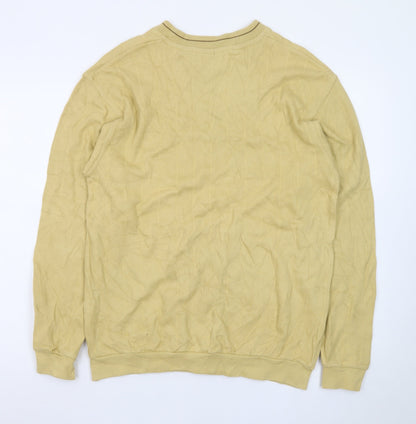 Basic Line Men's Beige Cotton Crew Neck Pullover Jumper M