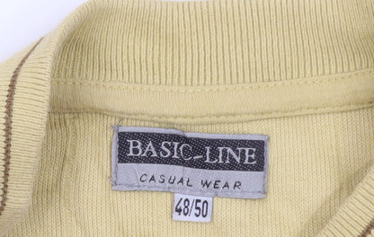 Basic Line Men's Beige Cotton Crew Neck Pullover Jumper M