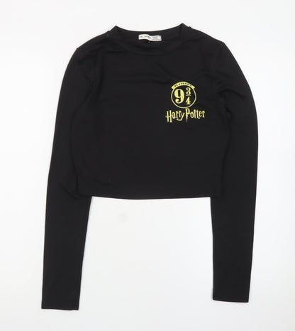 Harry Potter Women's Black Cropped Long Sleeve T-Shirt Size M