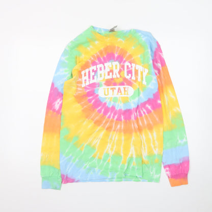 Gildan Men's Multicoloured Tie-Dye Long Sleeve Heber City Utah T-Shirt Size S