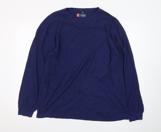 Chaps Men's Blue Long Sleeve Crew Neck Cotton Blend T-Shirt Size M