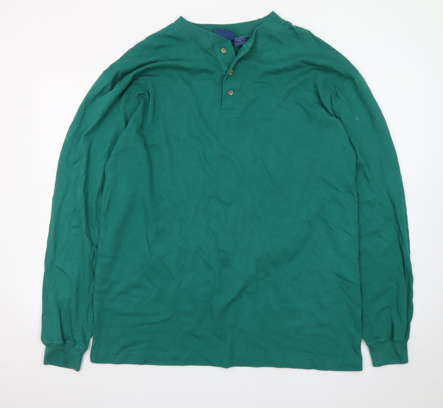 Cambridge Classics Men's Green Henley Long Sleeve Cotton T-Shirt L