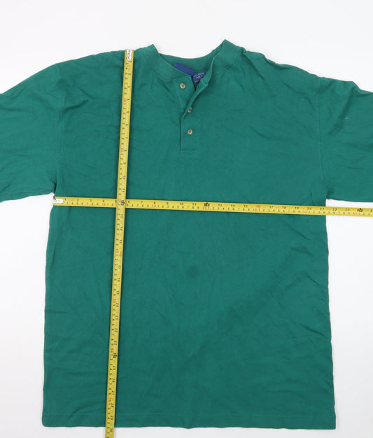 Cambridge Classics Men's Green Henley Long Sleeve Cotton T-Shirt L