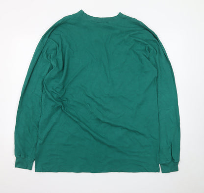 Cambridge Classics Men's Green Henley Long Sleeve Cotton T-Shirt L