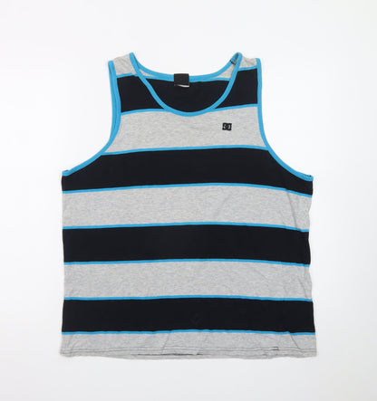 DC Mens Grey Blue Striped Sleeveless Tank Top L Casual Cotton