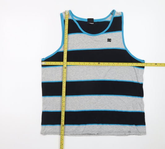 DC Mens Grey Blue Striped Sleeveless Tank Top L Casual Cotton