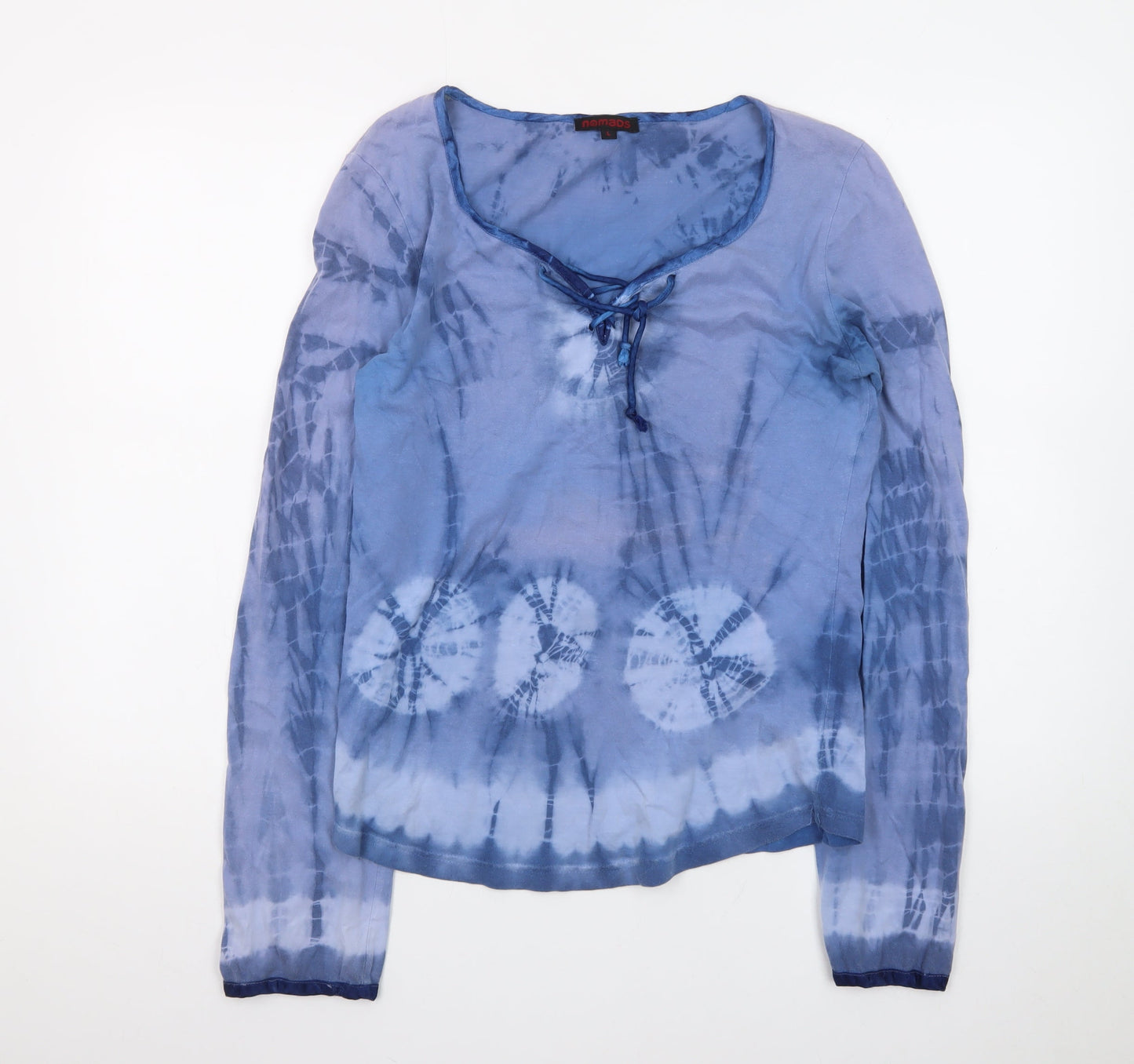 Nomads Womens Blue Tie Dye Cotton Blouse Long Sleeve Boho L