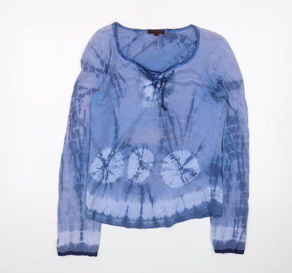 Nomads Womens Blue Tie Dye Cotton Blouse Long Sleeve Boho L
