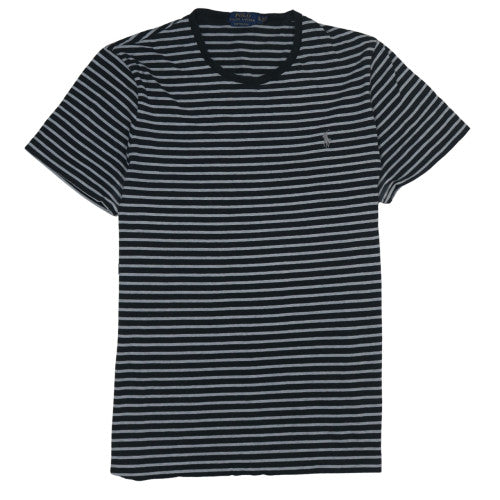 Polo Ralph Lauren Men's Black Grey Striped Custom Slim Fit T-Shirt XL