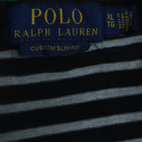 Polo Ralph Lauren Men's Black Grey Striped Custom Slim Fit T-Shirt XL