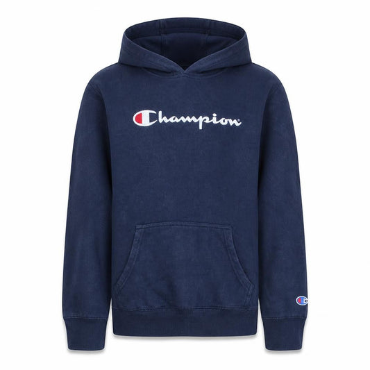 Front view of Champion Teens Blue Pullover Hoodie, size 12 Slim, Logo Fleece Sweatshirt