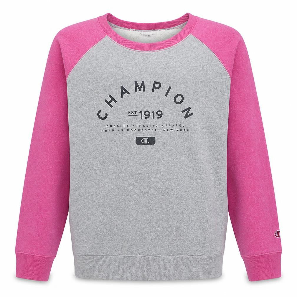 Champion Unisex Grey Pink 2XL Pullover Crew Neck Sweatshirt