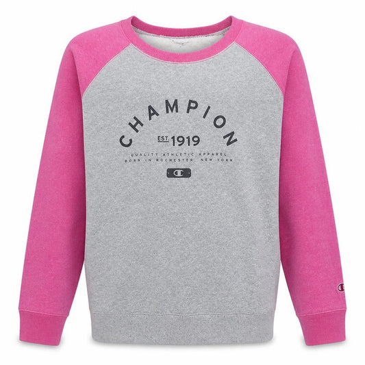Front view of Champion unisex grey pink 2xl pullover crew neck sweatshirt