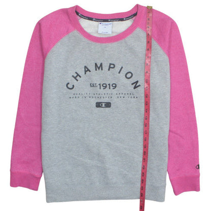 Champion Unisex Grey Pink 2XL Pullover Crew Neck Sweatshirt