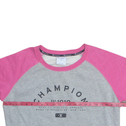 Champion Unisex Grey Pink 2XL Pullover Crew Neck Sweatshirt