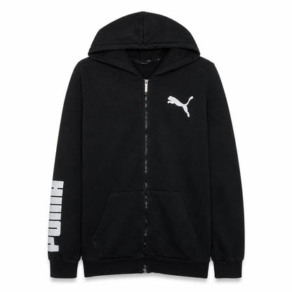 Puma Womens Black L Full Zip Hoodie with Logo Print