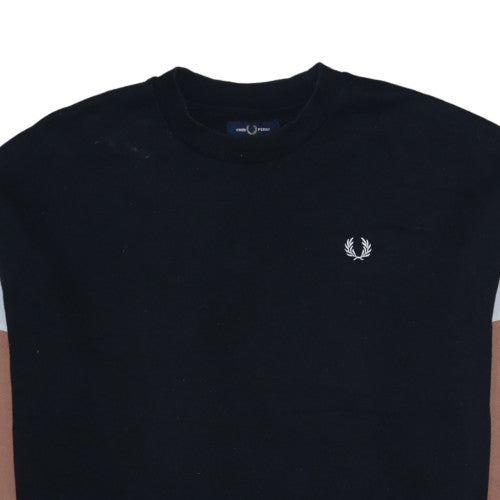 Fred Perry Men's Black Colourblock Crew Neck Sweatshirt L