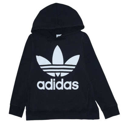 Adidas Women Black Trefoil Hoodie Size 14 Pullover Cotton Sweatshirt