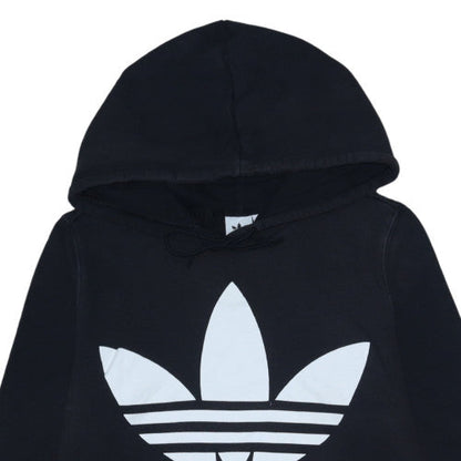 Adidas Women Black Trefoil Hoodie Size 14 Pullover Cotton Sweatshirt
