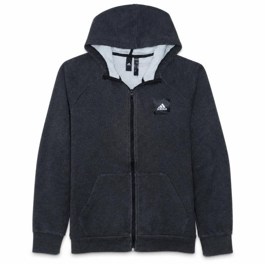Front view of Adidas Men's Black Full Zip Hoodie, size M, Regular Fit Sportswear