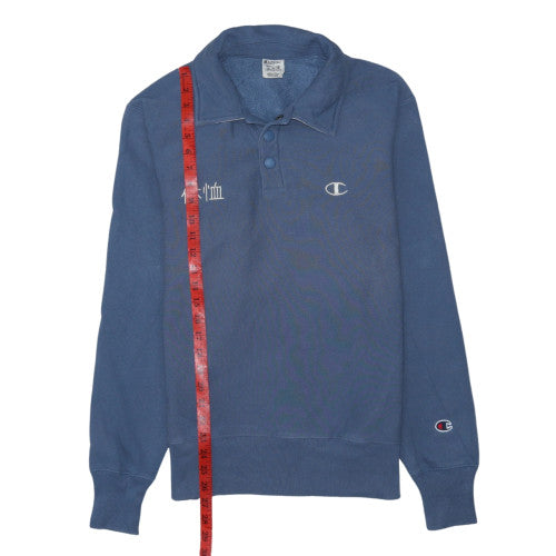 Champion Men's Blue Henley Sweatshirt Long Sleeve Medium