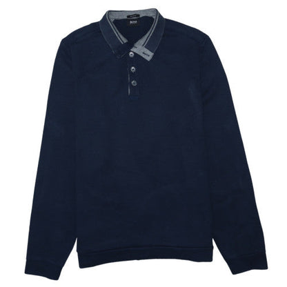 Hugo Boss Men’s Blue Collared Henley Sweatshirt XL Regular Fit