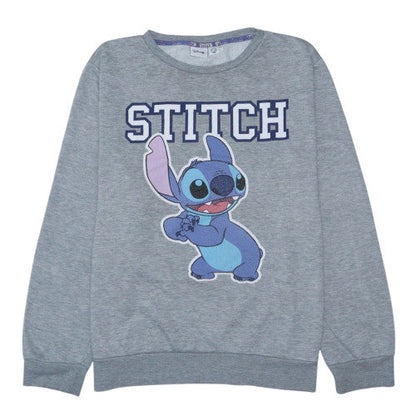 Disney Womens Grey Stitch Sweatshirt L 14/16 Crew Neck Pullover
